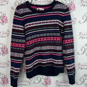 Label of graded goods sweater Stylish Women's Patterned Sweater Navy and Pink